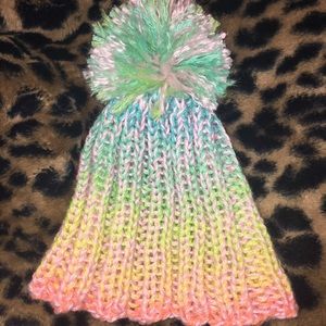 Rainbow Ribbed Knit Beanie with Pompom